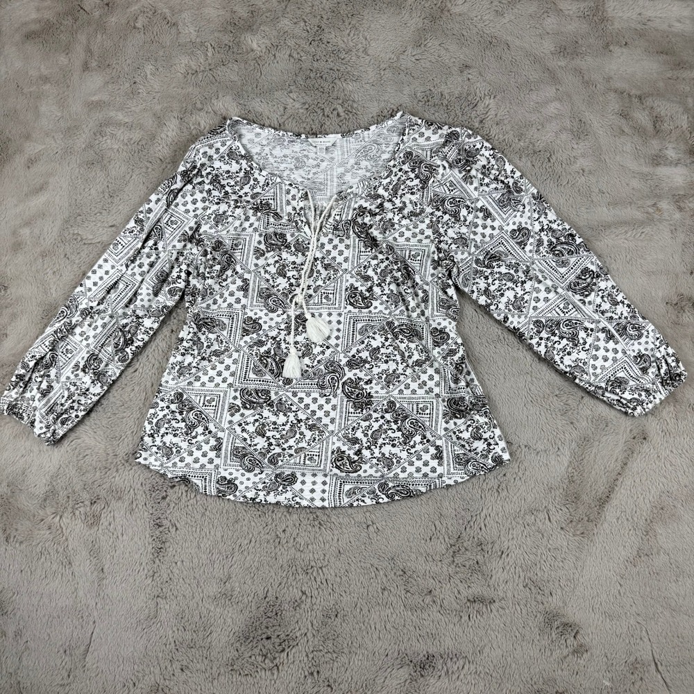 Lucky Brand Paisley Print‎ Peasant Top Tunic Blouse with Tassels Size M